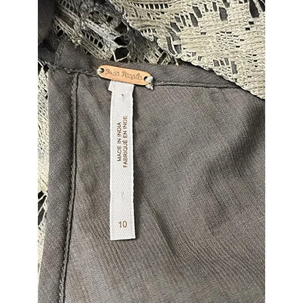 Free People Size 10 Taupe Rocco Open Back Lace Overlay Sleeveless Dress
